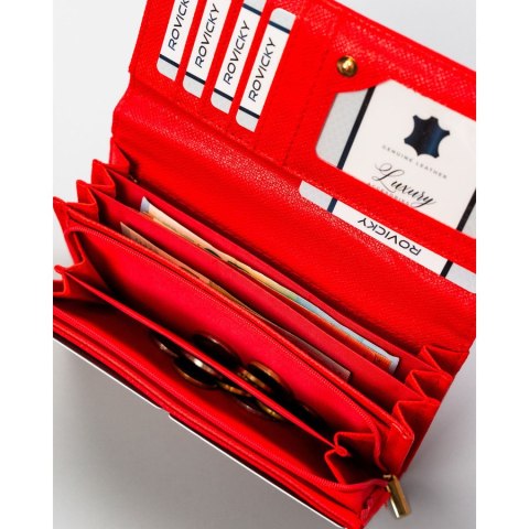 Duży, klasyczny, czerwony portfel damski ze skóry ekologicznej - 4U CAVALDI