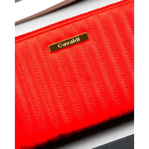 Duży pikowany portfel damski na karty wykonany ze skóry ekologicznej poziomy na zatrzask i suwak - 4U CAVALDI