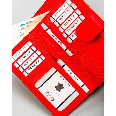 Duży pikowany portfel damski na karty wykonany ze skóry ekologicznej poziomy na zatrzask i suwak - 4U CAVALDI