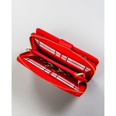 Duży pikowany portfel damski na karty wykonany ze skóry ekologicznej poziomy na zatrzask i suwak - 4U CAVALDI