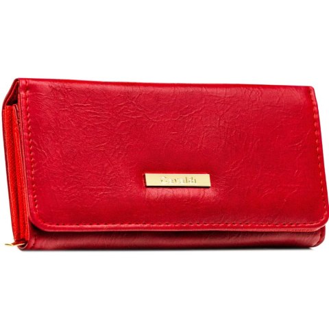 Klasyczny poziomy portfel damski ze skóry ekologicznej czerwony na zatrzask 4U CAVALDI