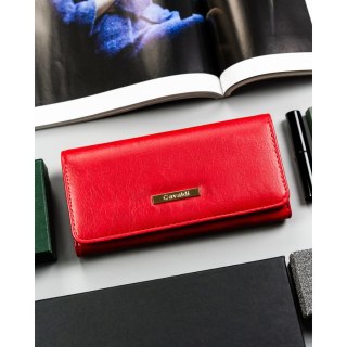 Klasyczny poziomy portfel damski ze skóry ekologicznej czerwony na zatrzask 4U CAVALDI