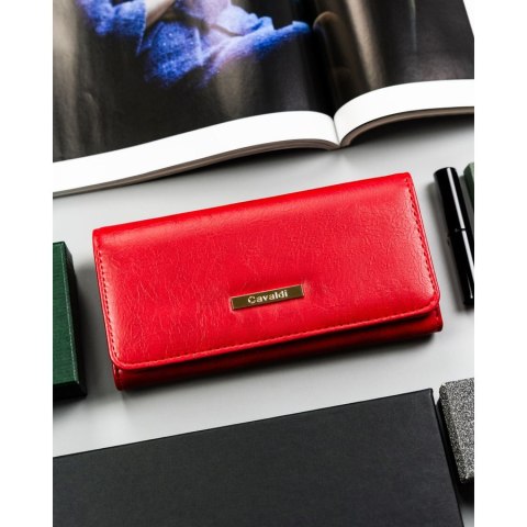 Klasyczny poziomy portfel damski ze skóry ekologicznej czerwony na zatrzask 4U CAVALDI
