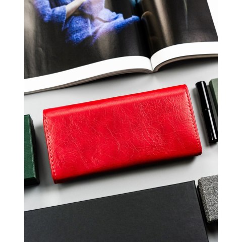 Klasyczny poziomy portfel damski ze skóry ekologicznej czerwony na zatrzask 4U CAVALDI