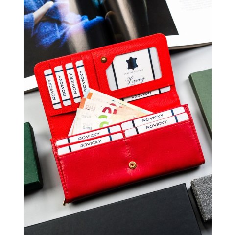 Klasyczny poziomy portfel damski ze skóry ekologicznej czerwony na zatrzask 4U CAVALDI