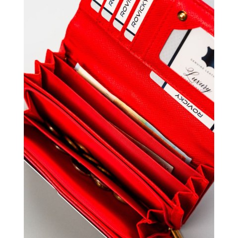 Klasyczny poziomy portfel damski ze skóry ekologicznej czerwony na zatrzask 4U CAVALDI