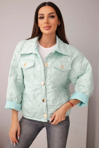 Miętowa kurtka damska pikowana wiosenna oversize z kołnierzem – Italy Moda