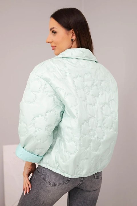 modna kurtka damska miętowa z napami i kołnierzem