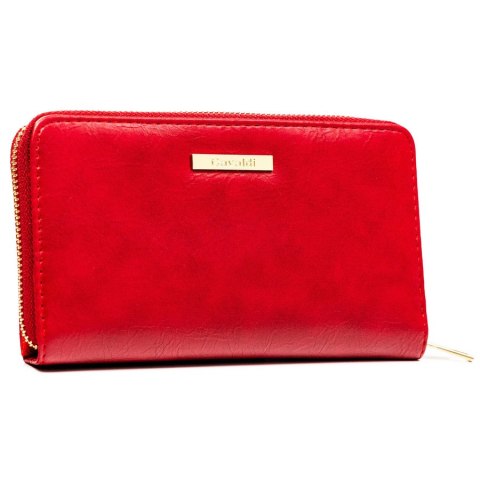 Portfel damski na karty duży czerwone ze skóry ekologicznej poziomy na zatrzask i suwak - 4U CAVALDI