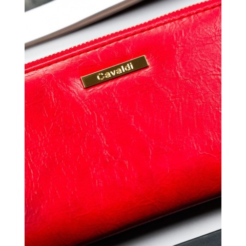 Portfel damski na karty duży czerwone ze skóry ekologicznej poziomy na zatrzask i suwak - 4U CAVALDI