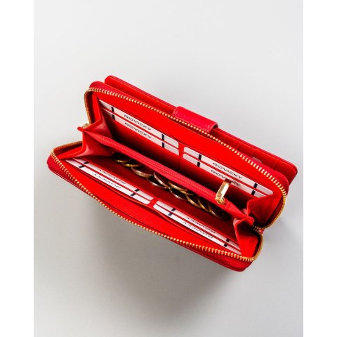 Portfel damski na karty duży czerwone ze skóry ekologicznej poziomy na zatrzask i suwak - 4U CAVALDI