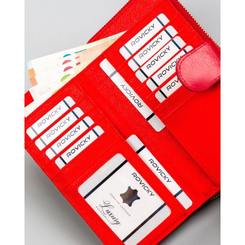 Portfel damski na karty duży czerwone ze skóry ekologicznej poziomy na zatrzask i suwak - 4U CAVALDI