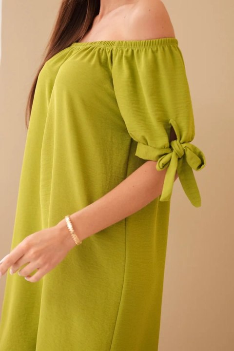 Sukienka letnia oversize wiązana na rękawach kiwi