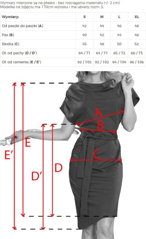 240-9 ROXI sukienka z asymetryczną spódnicą i paskiem - CZEKOLADOWA - L