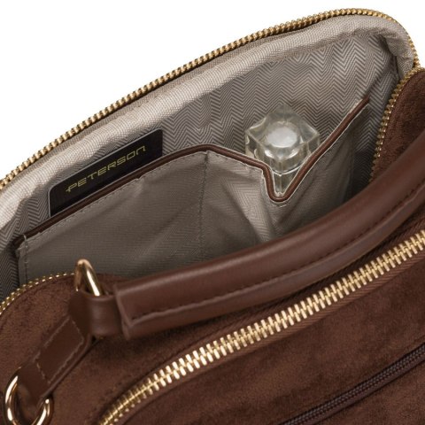 Brązowa listonoszka damska mała torebka na ramię lub do ręki modna ze skóry ekologicznej - Peterson