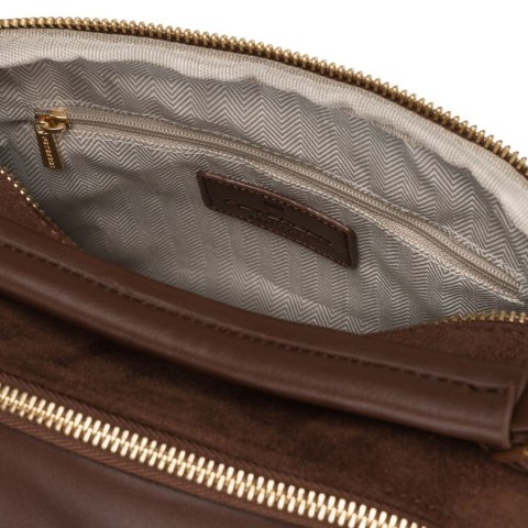 Brązowa listonoszka damska mała torebka na ramię lub do ręki modna ze skóry ekologicznej - Peterson