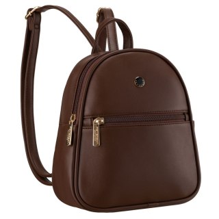 Brązowy mały plecak damski mini plecaczek ze skóry ekologicznej modny na suwak - Peterson