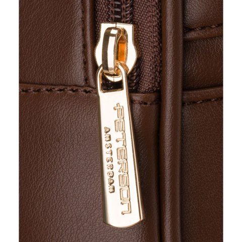 Brązowy mały plecak damski mini plecaczek ze skóry ekologicznej modny na suwak - Peterson