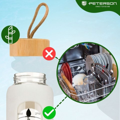 Butelka na wodę 960ml szklana z silikonową osłoną beżowa z miarką motywacyjną - Peterson