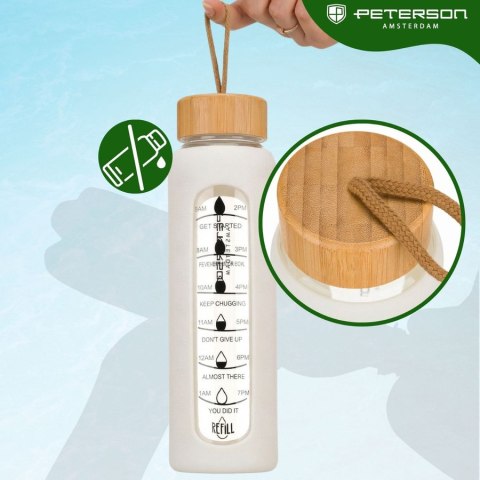 Butelka na wodę 960ml szklana z silikonową osłoną beżowa z miarką motywacyjną - Peterson