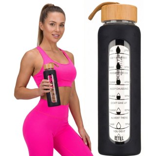 Butelka na wodę szklana motywacyjna osłona silikonowa czarna 960ml - Peterson