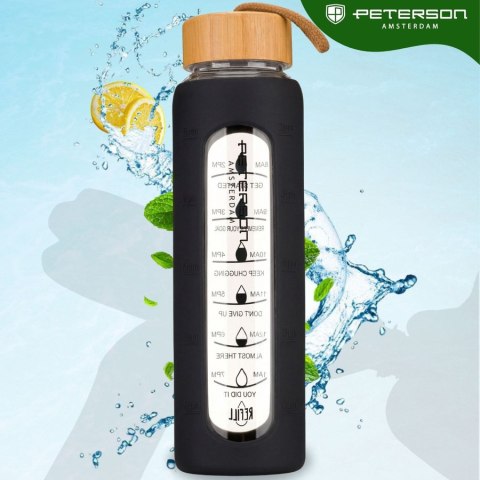 Butelka na wodę szklana motywacyjna osłona silikonowa czarna 960ml - Peterson