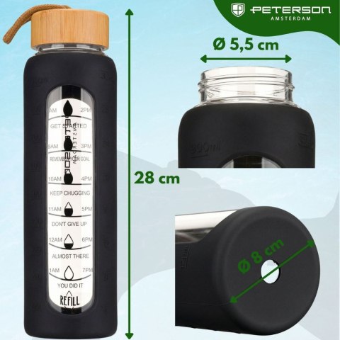 Butelka na wodę szklana motywacyjna osłona silikonowa czarna 960ml - Peterson