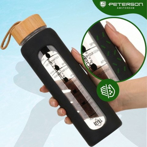 Butelka na wodę szklana motywacyjna osłona silikonowa czarna 960ml - Peterson