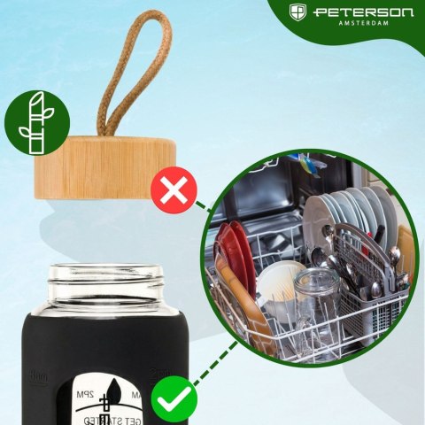 Butelka na wodę szklana motywacyjna osłona silikonowa czarna 960ml - Peterson