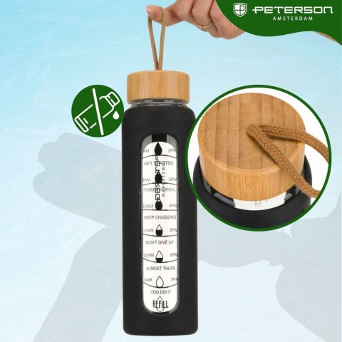 Butelka na wodę szklana motywacyjna osłona silikonowa czarna 960ml - Peterson