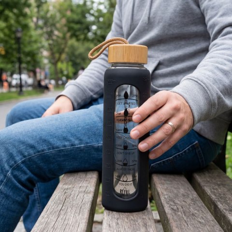 Butelka na wodę szklana motywacyjna osłona silikonowa czarna 960ml - Peterson