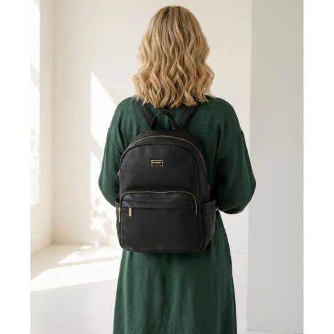 Czarny plecak damski duży mieści A4 zamykany na suwak miejski do pracy na uczelnię skóra ekologiczna - Peterson