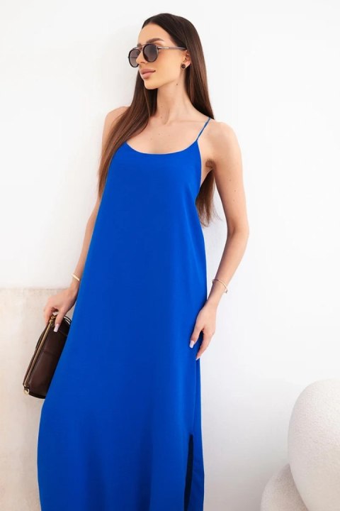 Sukienka długa na ramiączka chabrowa, letnia, oversize