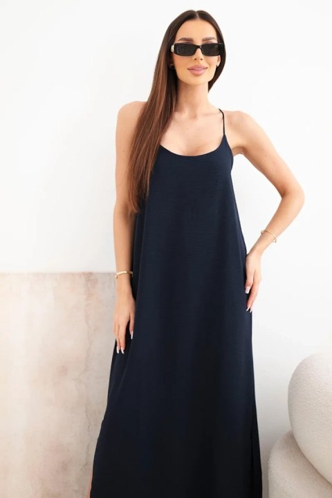 Sukienka długa na ramiączka granatowa, oversize, letnia