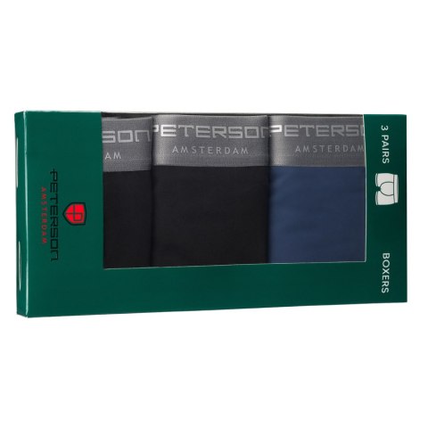 Bawełniane bokserki męskie zestaw 3 par czarne granatowe majtki L - Peterson 