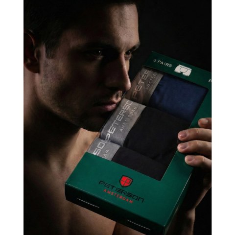 Bawełniane bokserki męskie zestaw 3 par czarne granatowe majtki L - Peterson 