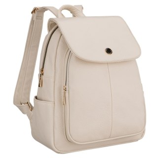Beżowy plecak damski mały ze skóry ekologicznej miejski z klapką elegancki - Peterson