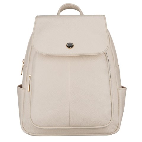 Beżowy plecak damski mały ze skóry ekologicznej miejski z klapką elegancki - Peterson