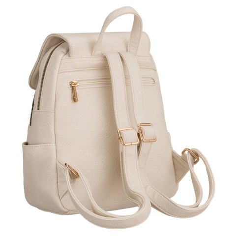 Beżowy plecak damski mały ze skóry ekologicznej miejski z klapką elegancki - Peterson