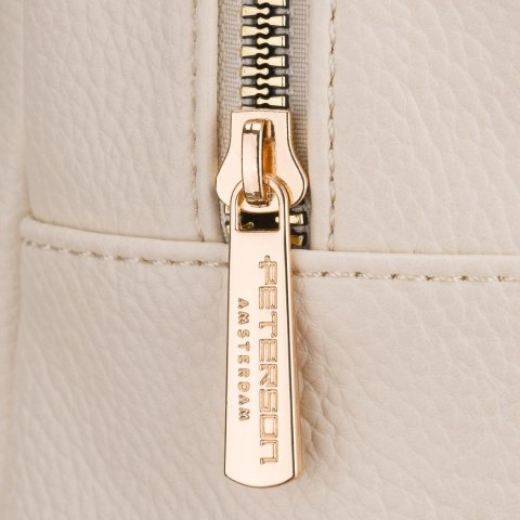 Beżowy plecak damski mały ze skóry ekologicznej miejski z klapką elegancki - Peterson