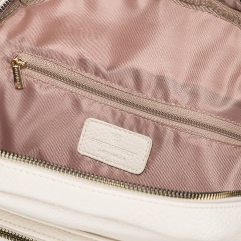 Beżowy plecak damski mały ze skóry ekologicznej miejski z klapką elegancki - Peterson