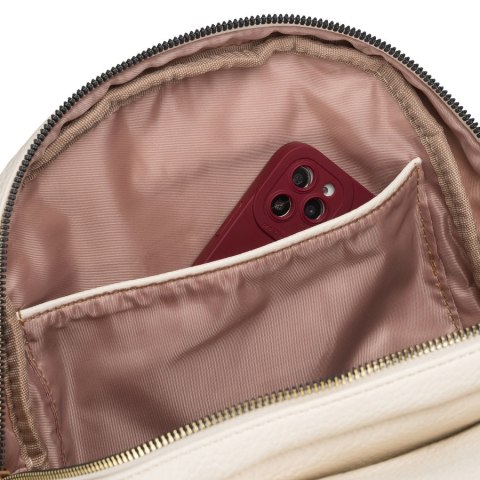 Beżowy plecak damski mały ze skóry ekologicznej miejski z klapką elegancki - Peterson