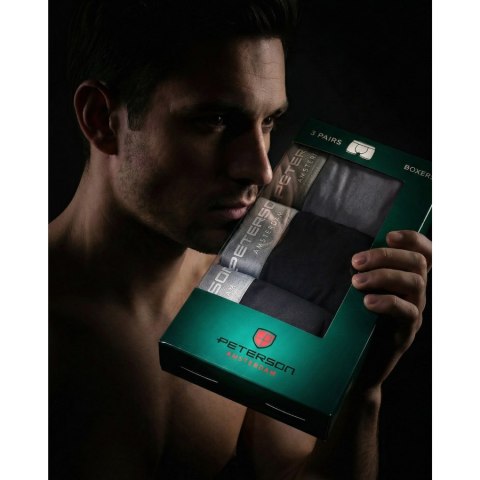 Bokserki męskie L zestaw 3 pary bawełniane majtki czarne - szare Peterson