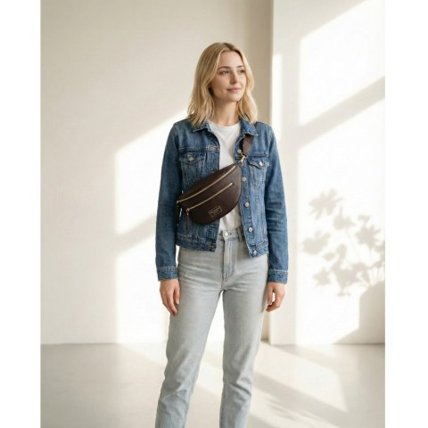 Brązowa saszetka damska na ramię skóra ekologiczna nerka mała listonoszka - Peterson