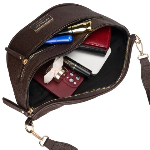 Brązowa saszetka damska na ramię skóra ekologiczna nerka mała listonoszka - Peterson