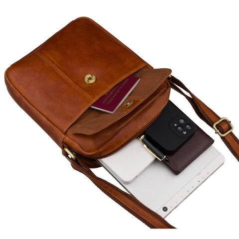 Brązowa torebka męska miejska listonoszka mała ze skóry naturalnej modna elegancka - Peterson