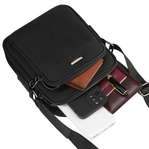 Czarna listonoszka męska mała saszetka na ramię - Peterson