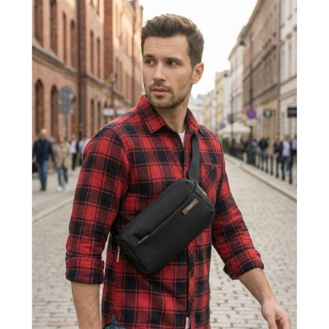 Czarna saszetka męska na ramię mała listonoszka miejska na suwak nerka crossbody lekka - Peterson