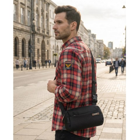 Czarna saszetka męska na ramię mała listonoszka miejska na suwak nerka crossbody lekka - Peterson