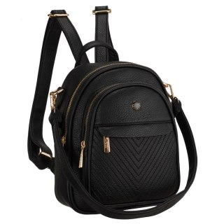 Czarny plecak damski mały ze skóry ekologicznej elegancki uchwyt na ramię torebka 2w1 - Peterson